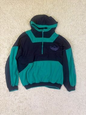 Vintage 80's Adidas Trefoil Pullover Quarter Zip Color Block Hoodie